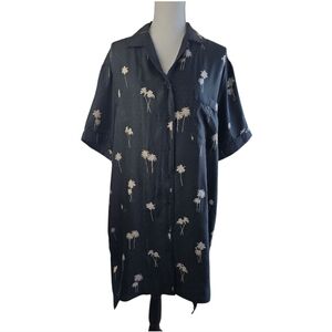 Rag & Bone 100% Silk Shirtdress Small Palm Trees  Black Size Pockets Oversized